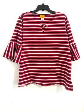 Ruby Rd. Woman Sz 2X Red White Blue Striped Bell-Sleeve Coastal Comfy Top
